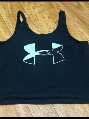 Under Armour Black Tank-Style Sports Bra with Light Blue Logo size YMD